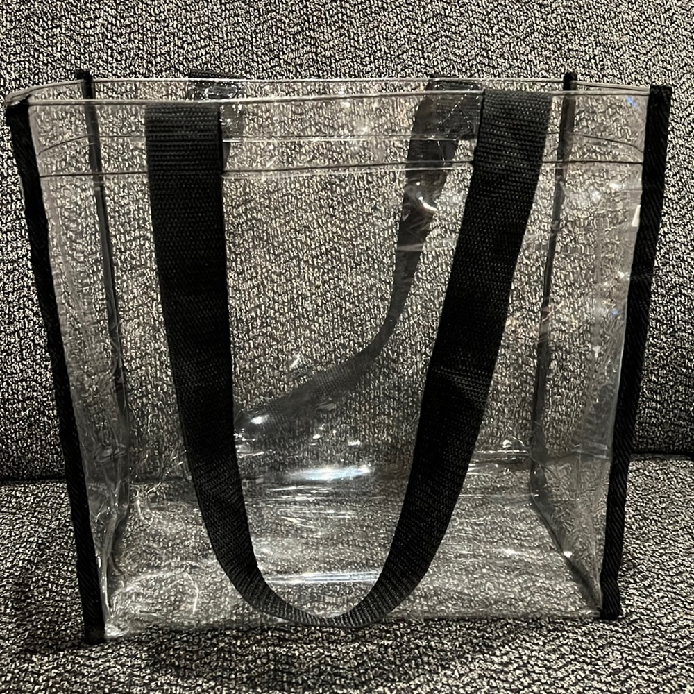 1 available(1 bag has sold) Clear plastic sturdy tote, excellent used condition.